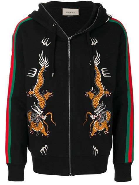 gucci dragon embroidered zip hoodie